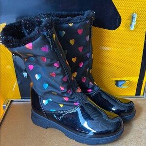 Colorful Heart Patterned Black Boots by Totes